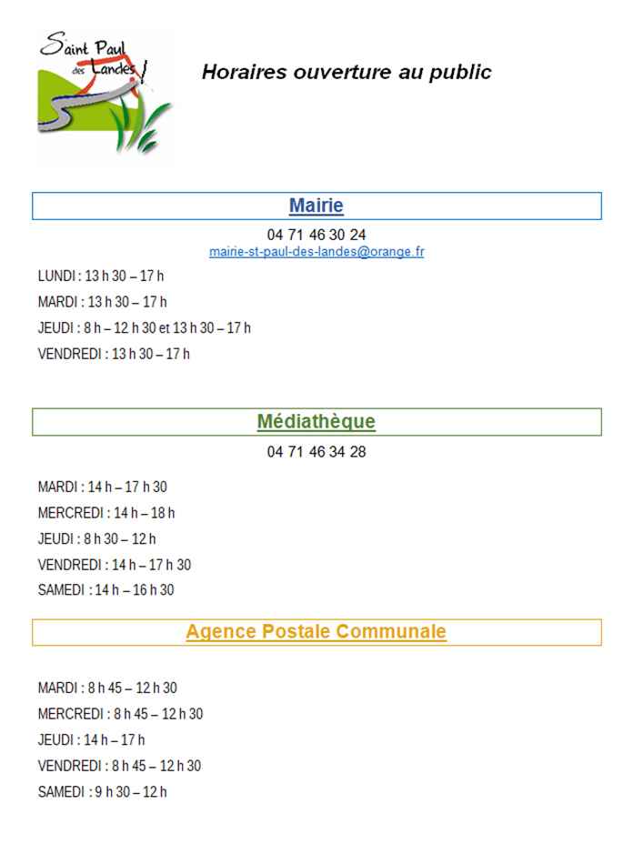 Horaires Ouverture au Public